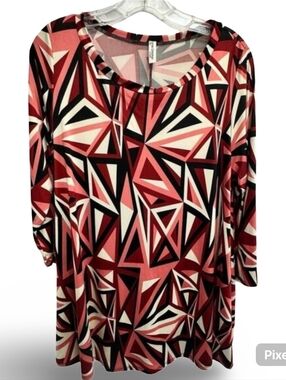 Carole Christian LA Abstract Geometric Tunic Top Women’s Large Red Black